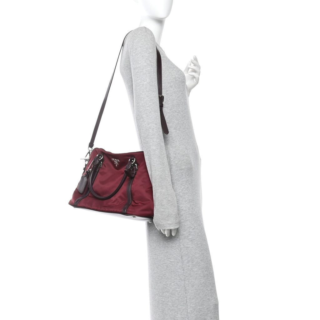Prada Nylon Tessuto Soft Calf Small Tote Granato