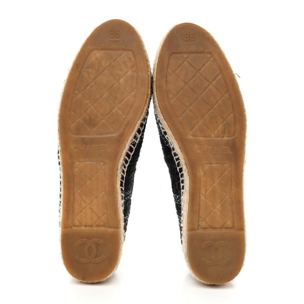 Metallic Tweed Lambskin CC Espadrilles 36 Black Silver