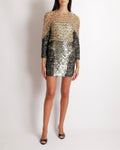 Chanel Black and Silver Metallic Tweed Long-Sleeved Mini Dress with Gold and Silver Sequin and Crystal Embellishments Size FR 36 (UK 8)