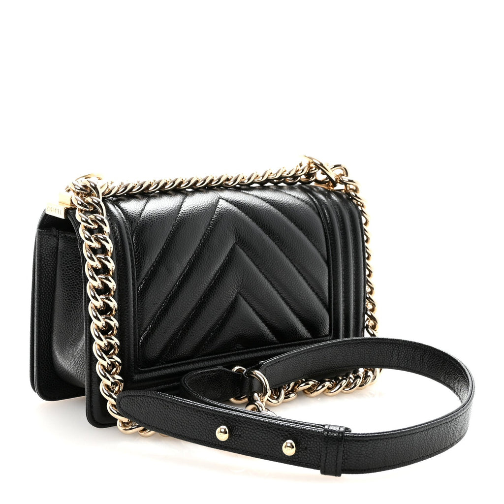 Chanel Caviar Chevron Quilted Small Boy Flap Black