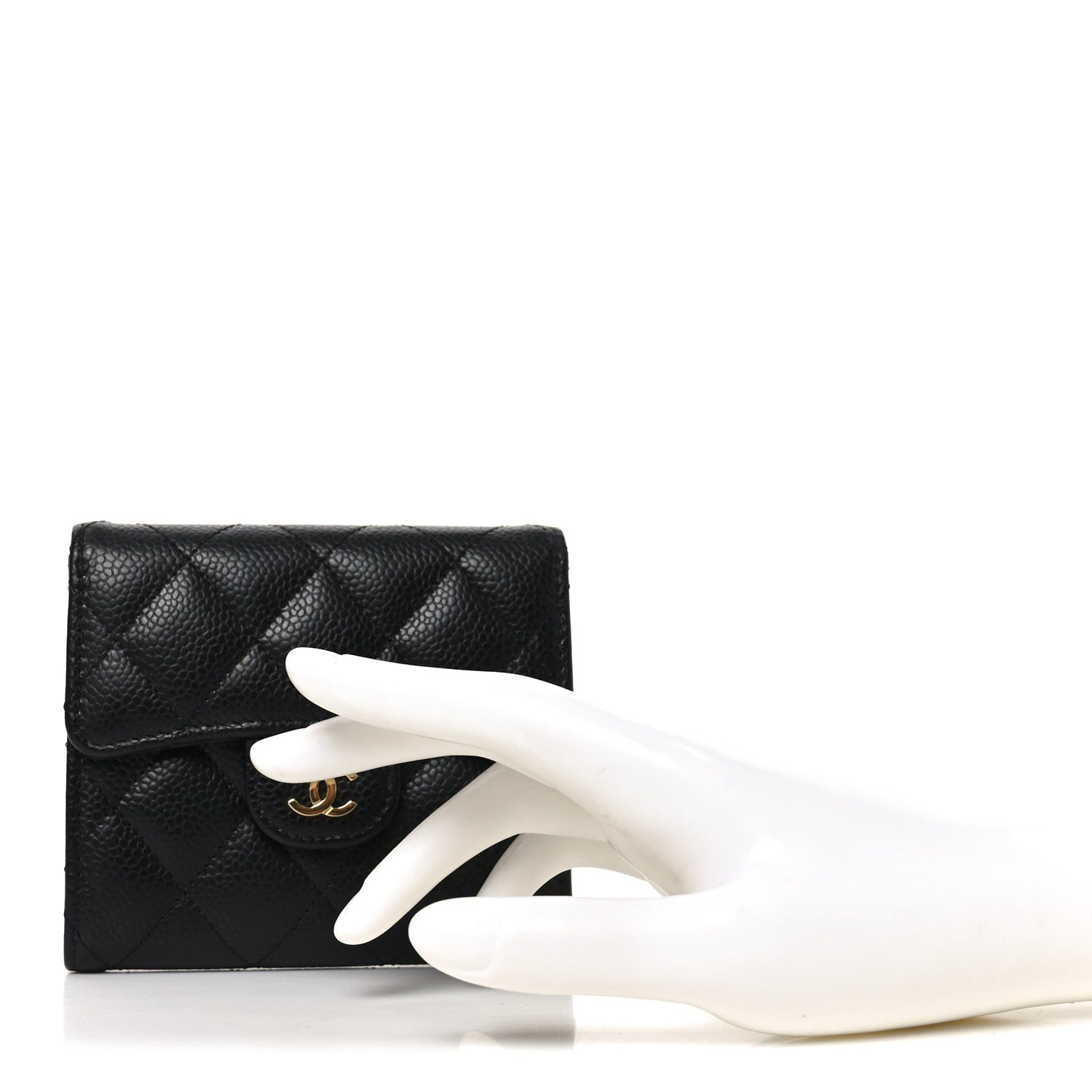 Caviar Quilted Compact Flap Wallet Black