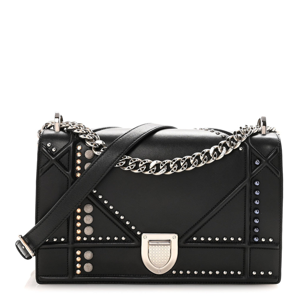 Christian Dior Lambskin Multi Studded Medium Diorama Flap Bag Black