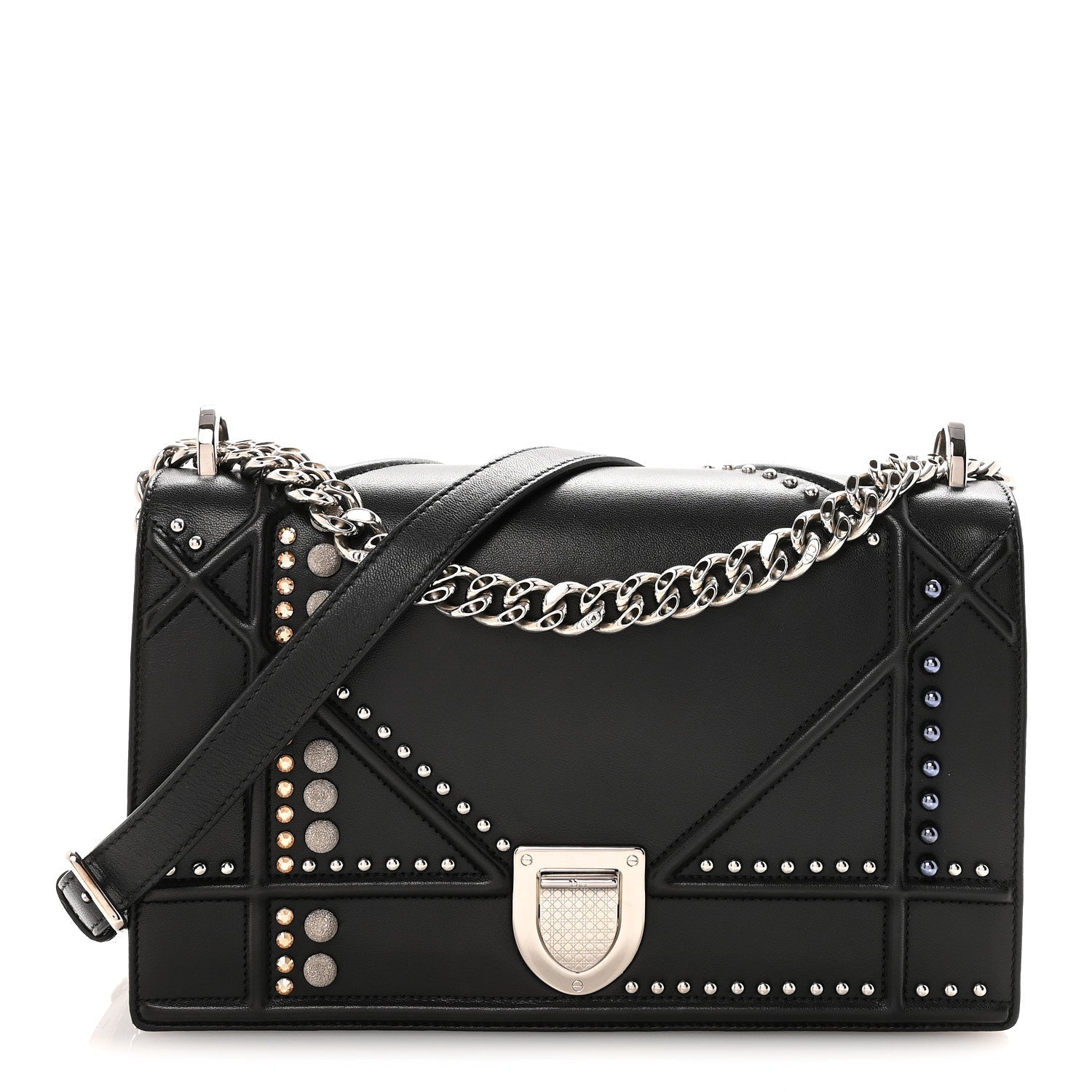 Christian Dior Lambskin Multi Studded Medium Diorama Flap Bag Black