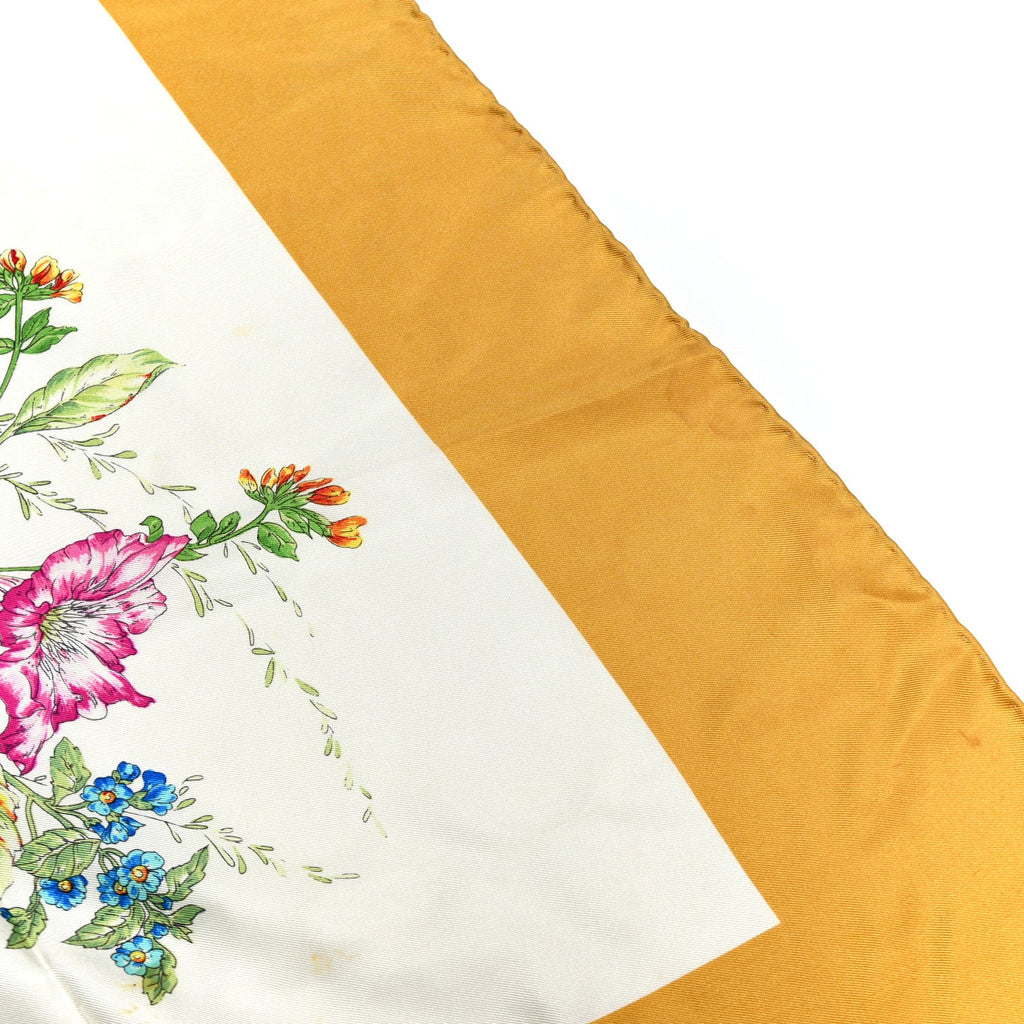 Gucci Silk Floral Print Square Scarf Yellow Multicolor