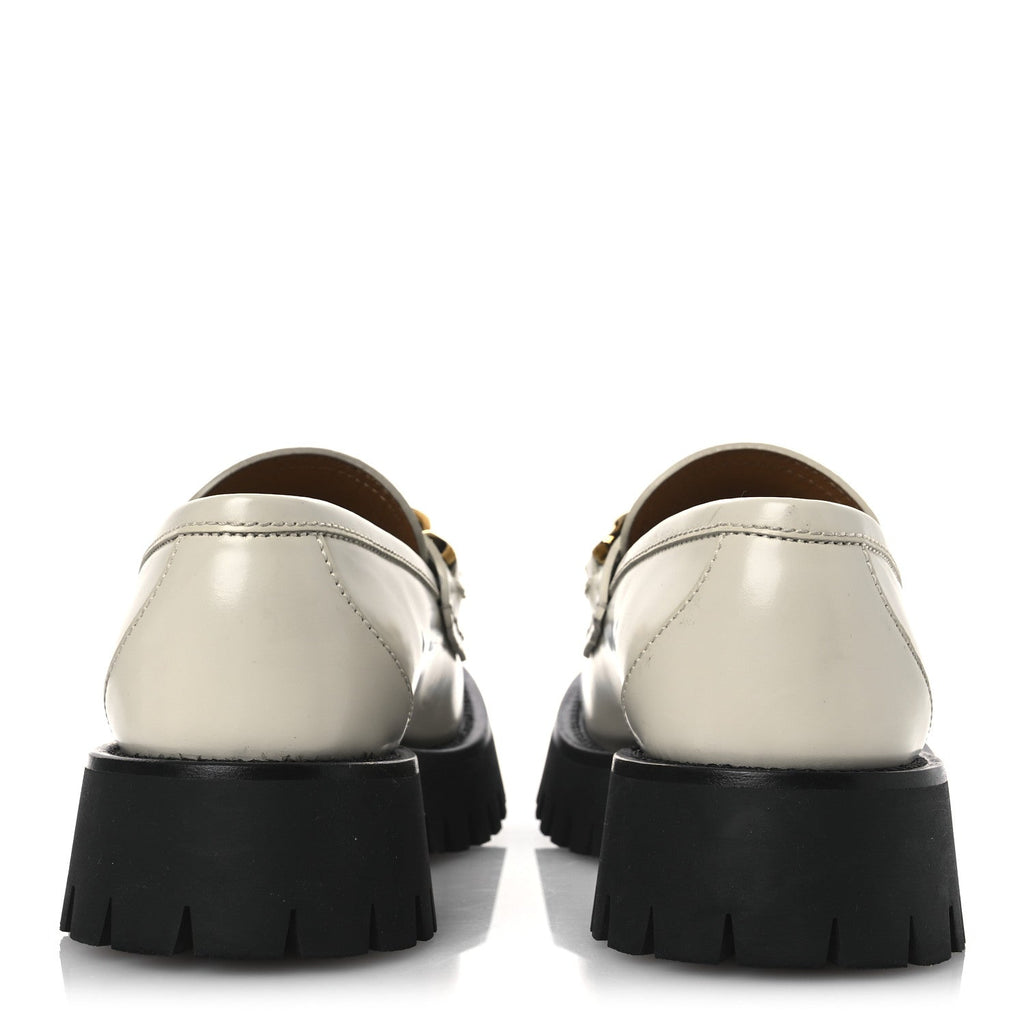 Gucci Cordovan Lux Womens Jeanne Platform Lug Sole 30/45mm Loafers 39 Mystic White