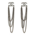 Crystal Baguette CC Chain Drop Earrings Silver