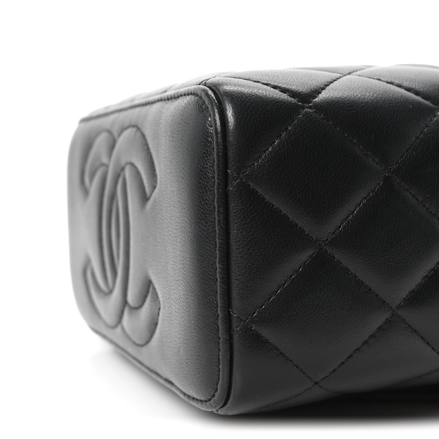 Chanel Lambskin Quilted Small Top Handle Vanity Case With Chain Black