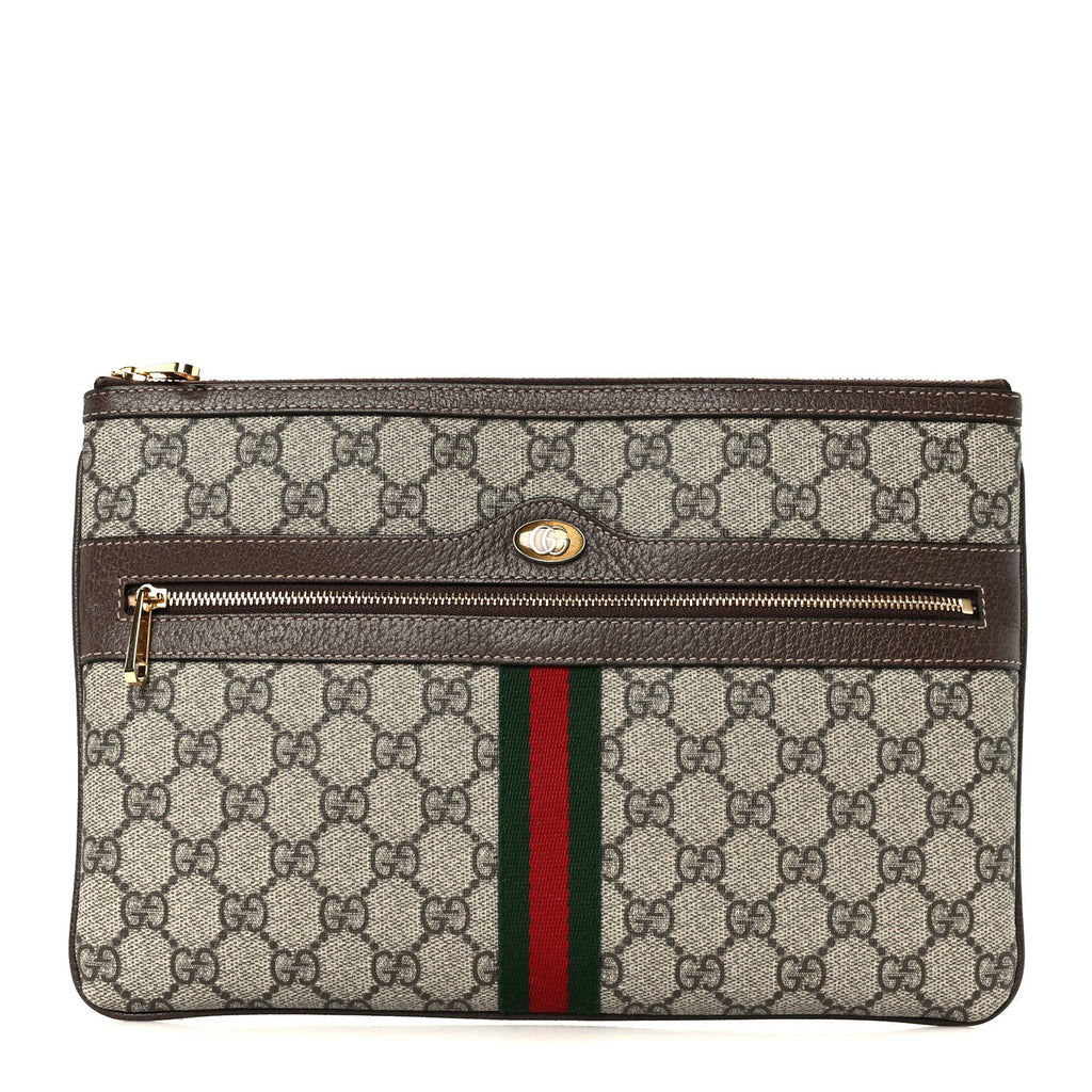 Gucci GG Supreme Monogram Large Ophidia Pouch Clutch Brown