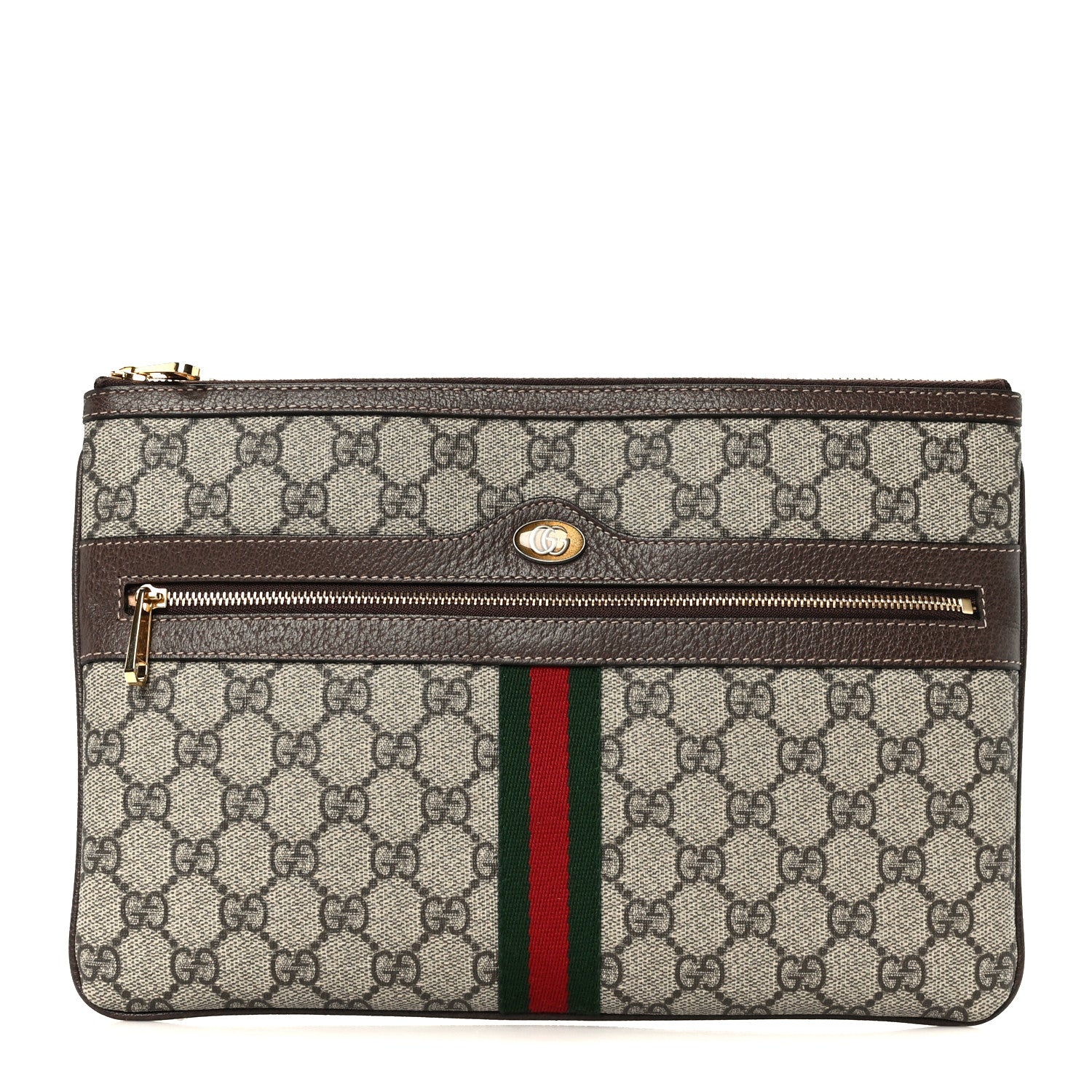 Gucci GG Supreme Monogram Large Ophidia Pouch Clutch Brown