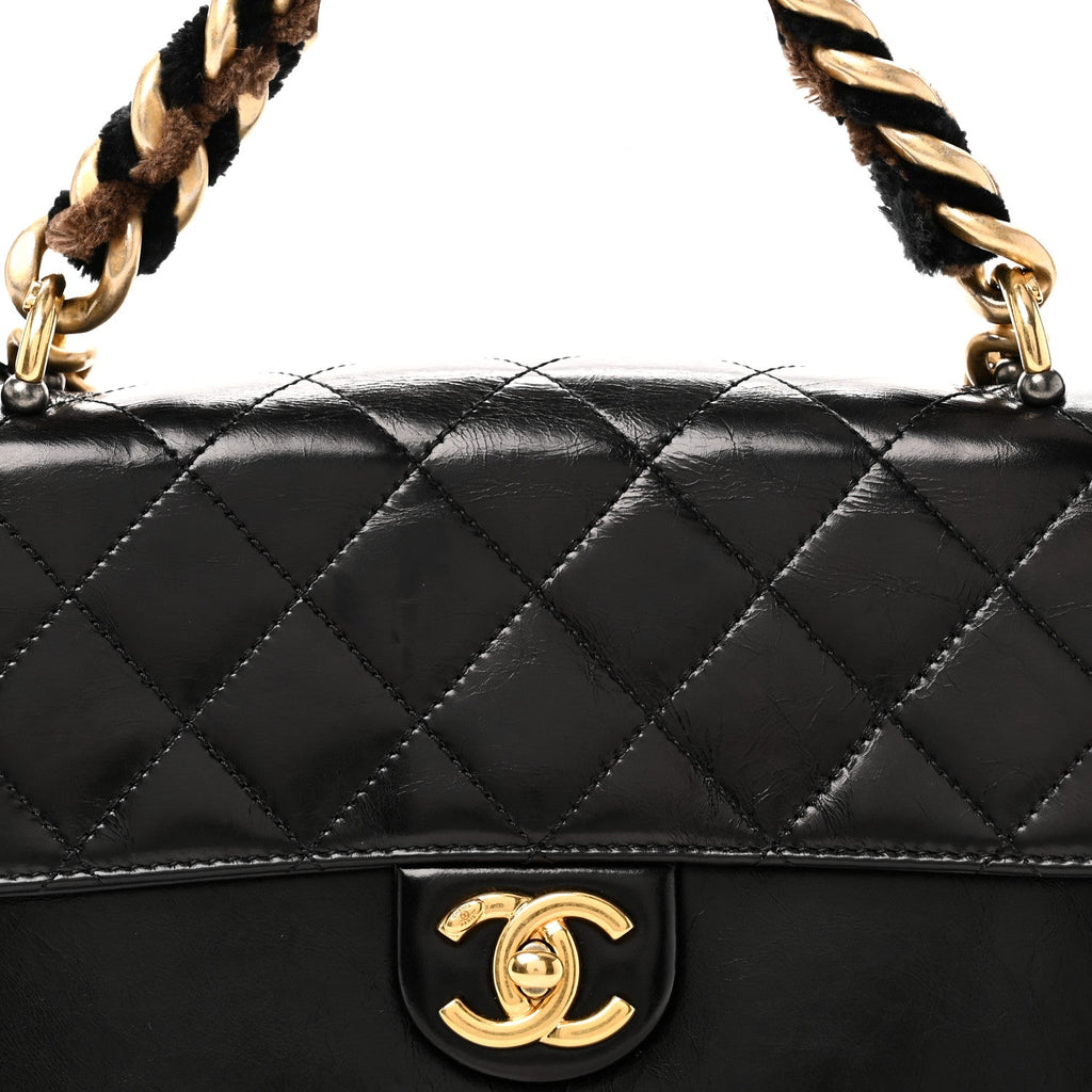 Chanel Iridescent Calfskin Quilted Small Straight Lined Flap Black