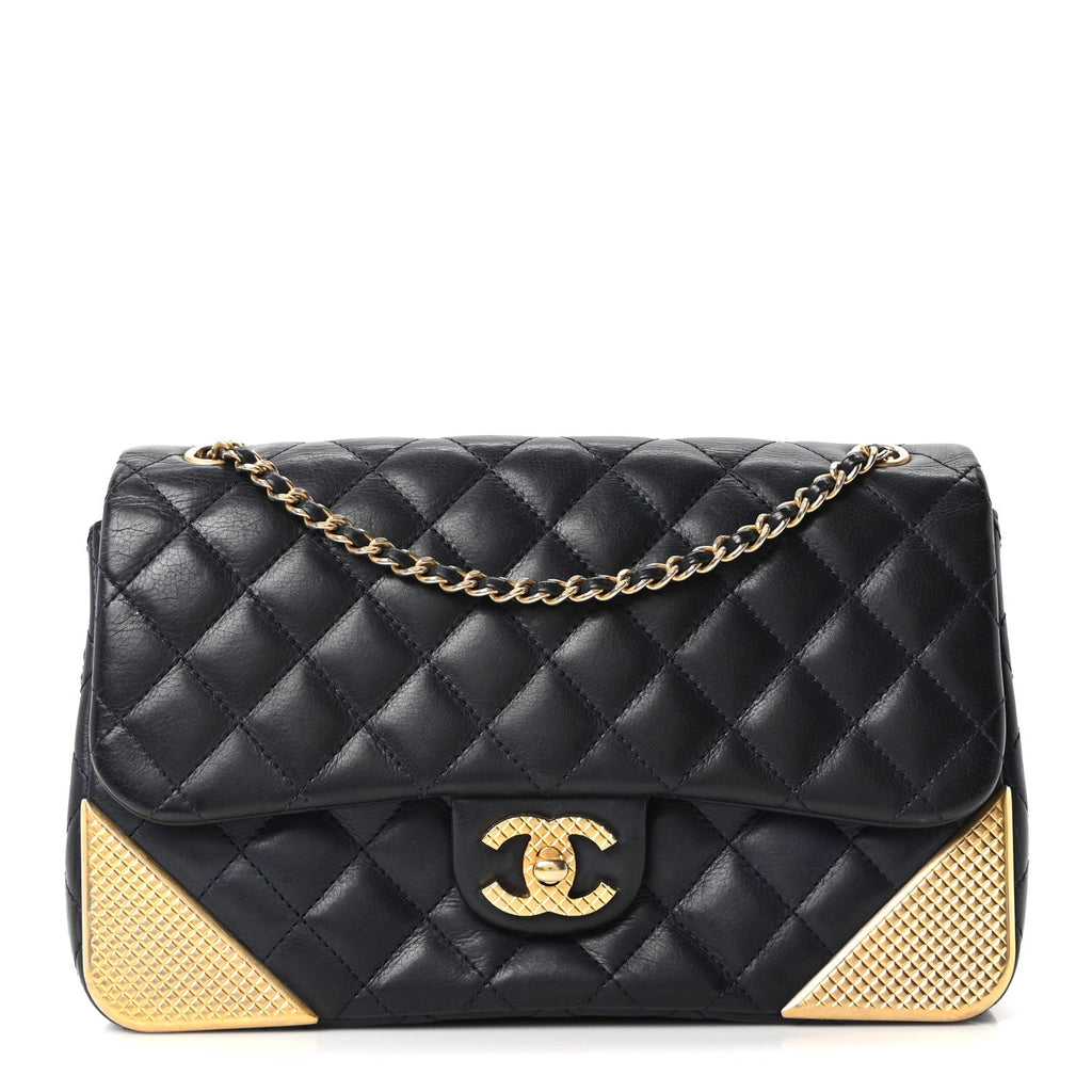 Chanel Calfskin Quilted Rock The Corner Flap Navy