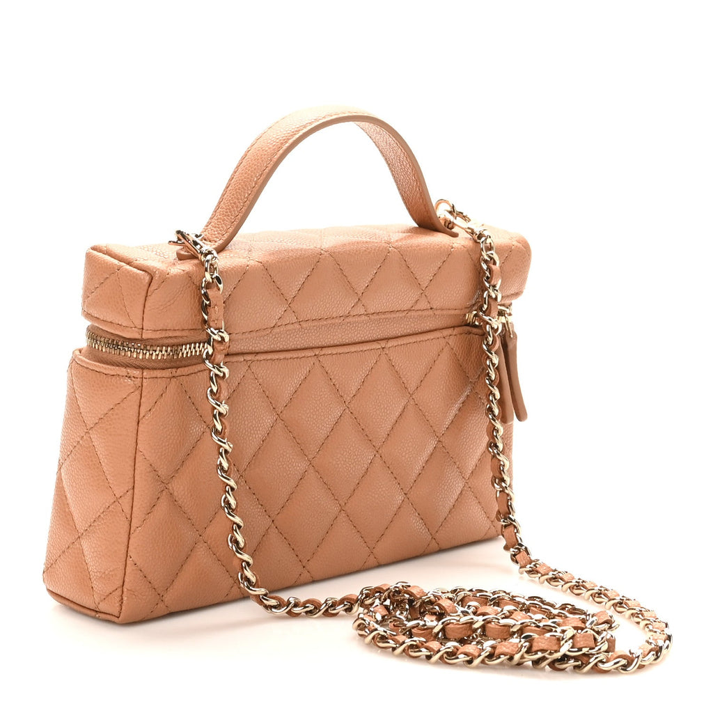 Chanel Caviar Quilted Top Handle Slim Vanity With Chain Brown