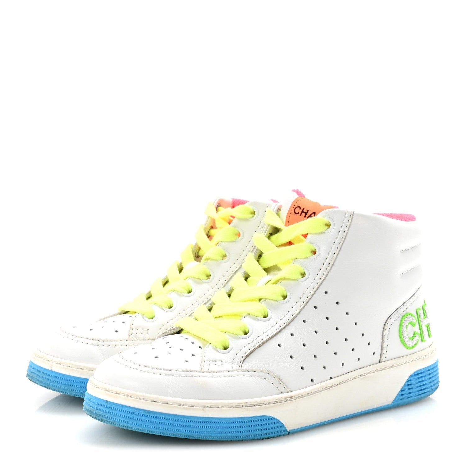 Calfskin Womens Logo High Top Sneakers 36 White Multicolor