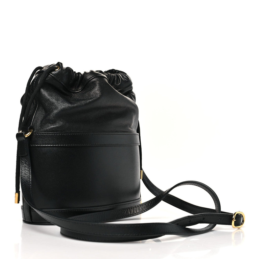 Gucci Azalea Sakai Calfskin Horsebit 1955 Drawstring Bucket Bag Black
