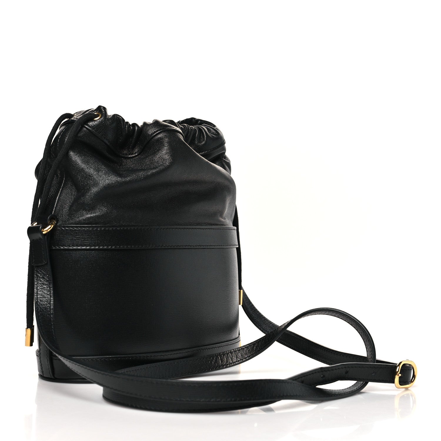 Gucci Azalea Sakai Calfskin Horsebit 1955 Drawstring Bucket Bag Black