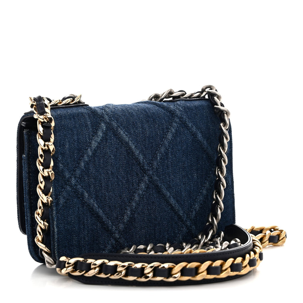 Chanel Denim Quilted Chanel 19 Wallet On Chain WOC Blue