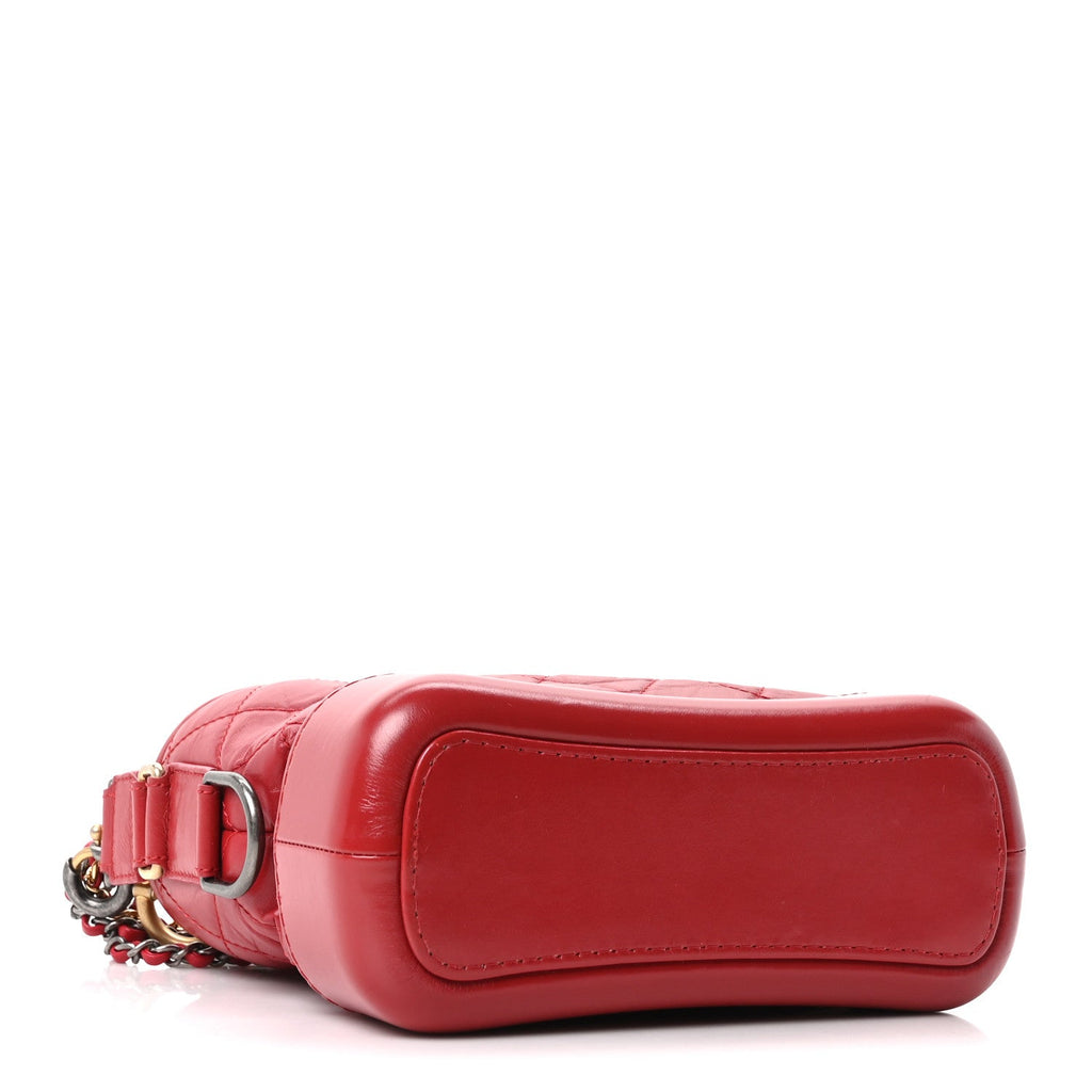 Chanel Aged Calfskin Quilted Small Gabrielle Logo Hobo Red