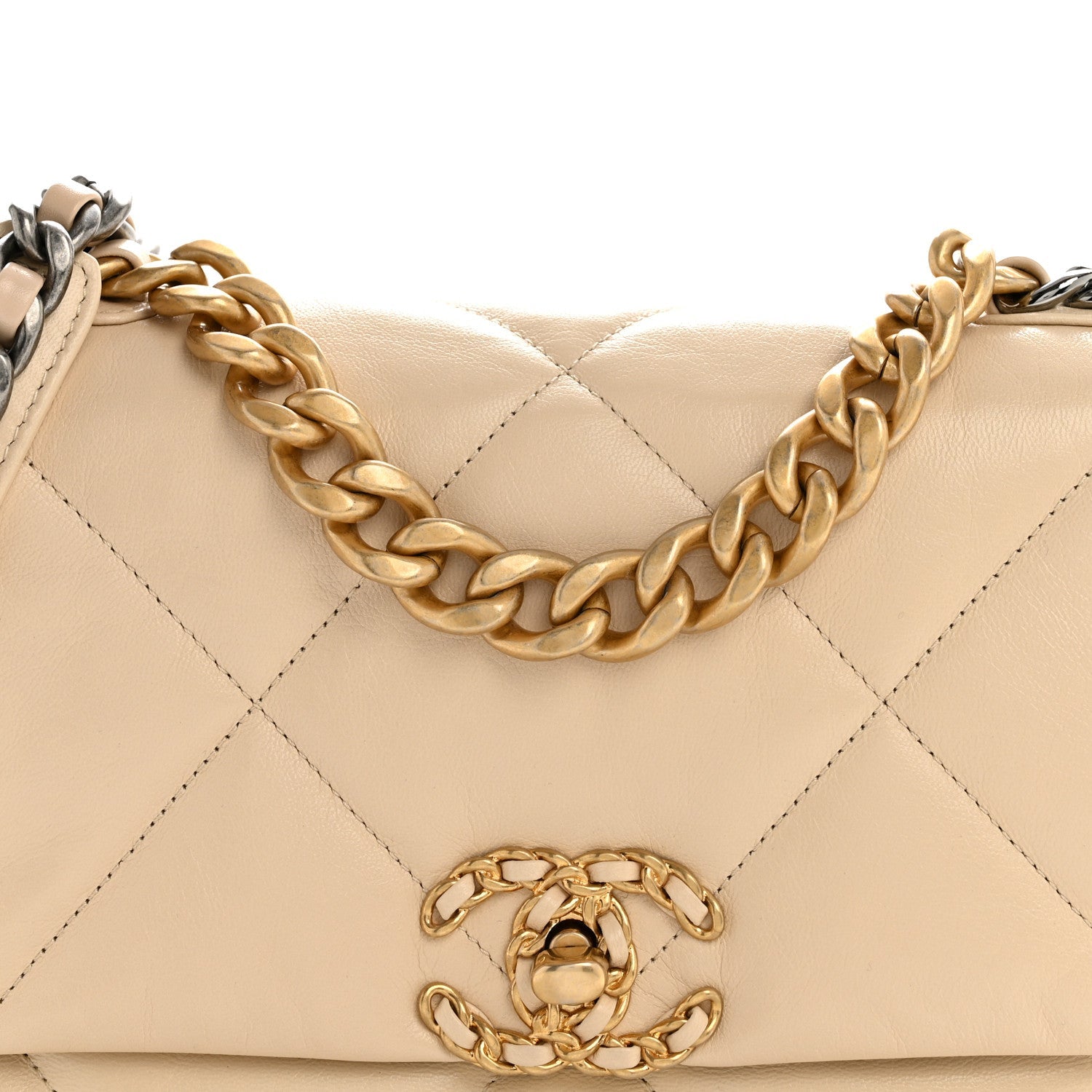 Chanel Lambskin Quilted Medium Chanel 19 Flap Beige
