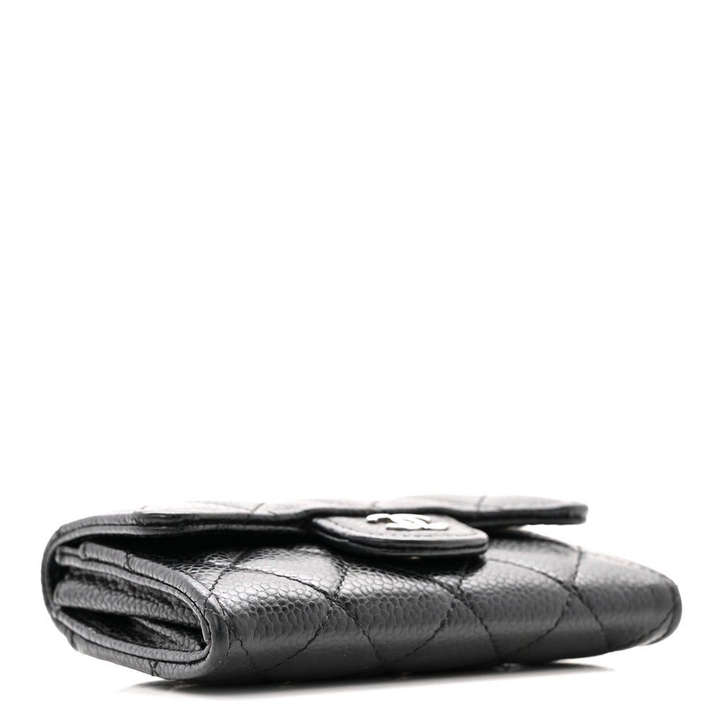 Caviar Quilted Flap Card Holder Wallet Black