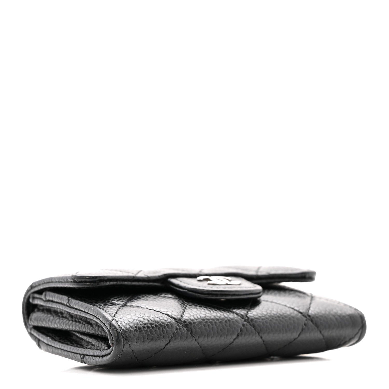 Caviar Quilted Flap Card Holder Wallet Black