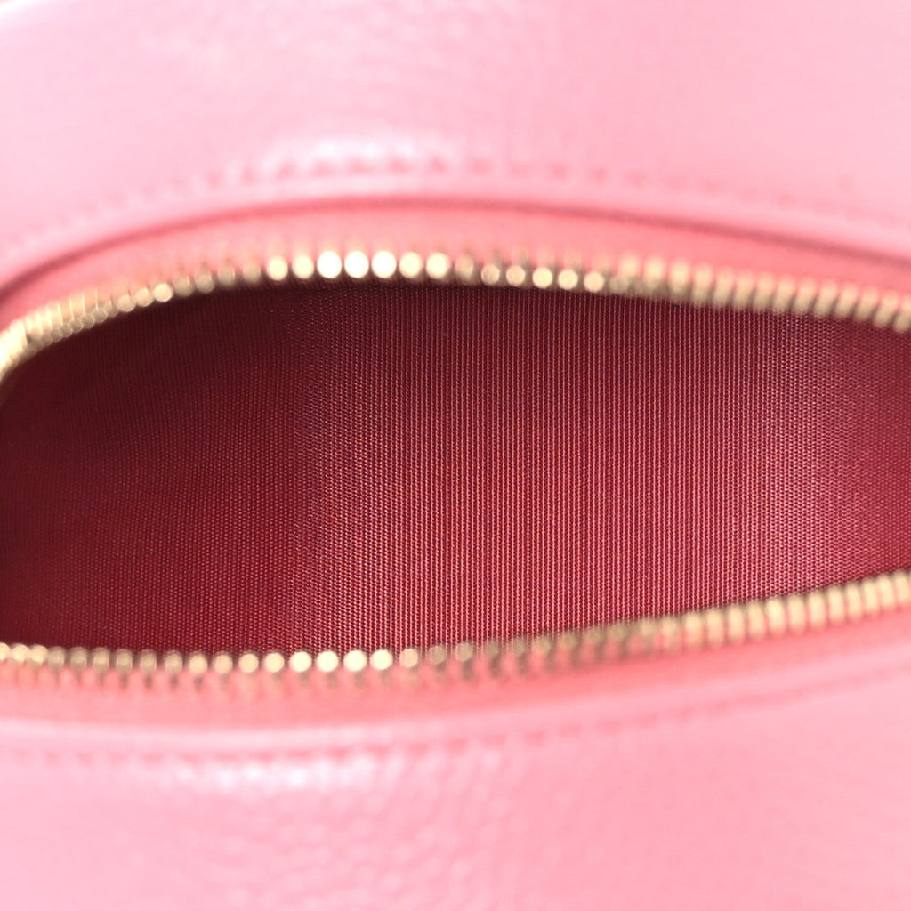 Chanel Caviar Camellia Embossed Round Clutch With Chain Pink