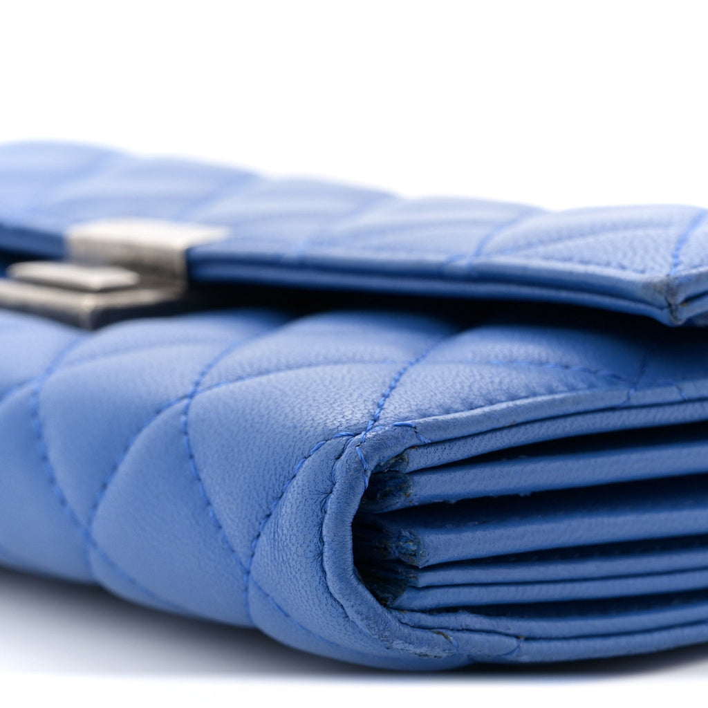 Chanel Lambskin Quilted Clutch with Chain Blue