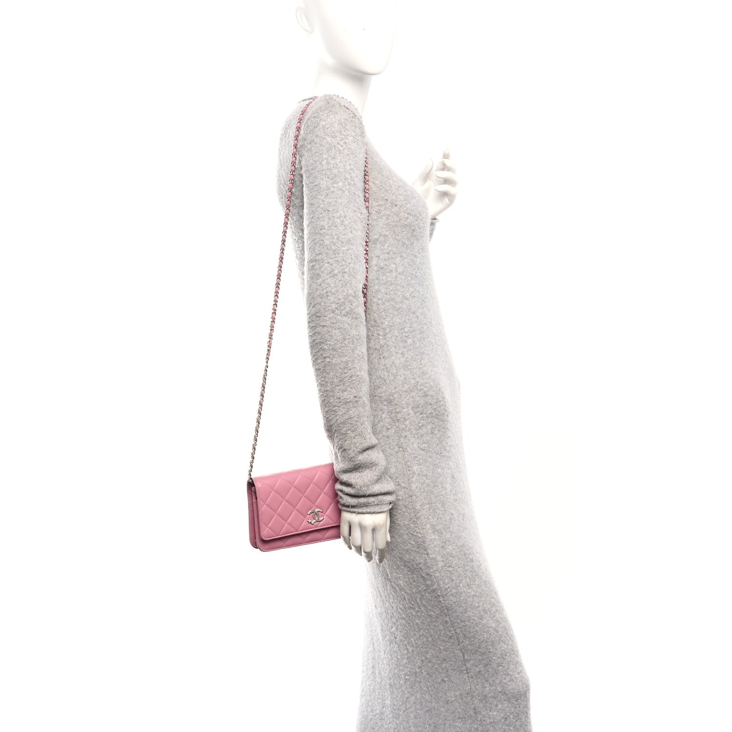 Chanel Lambskin Quilted Crystal Star Wallet On Chain WOC Pink