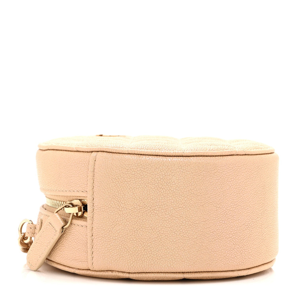 Chanel Iridescent Caviar Quilted Round Clutch With Chain Beige
