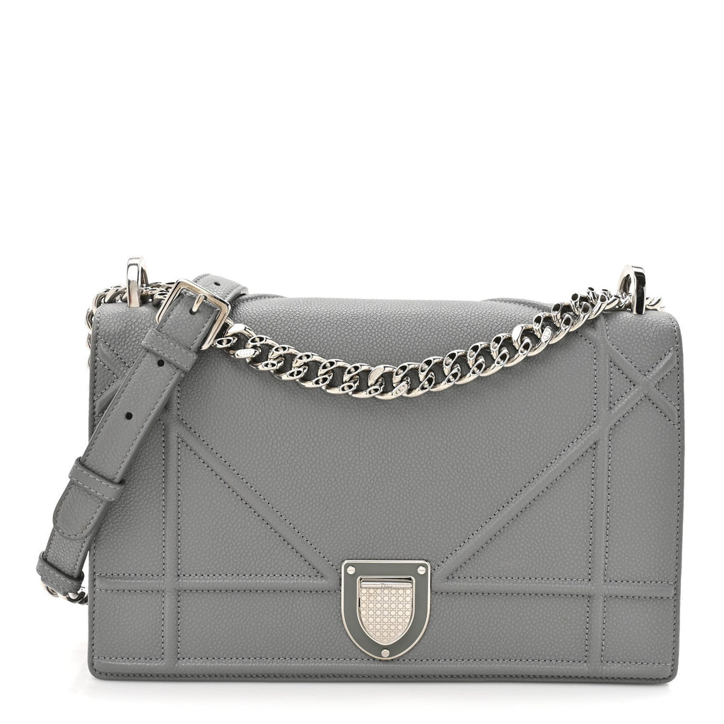 Christian Dior Grained Calfskin Medium Diorama Flap Bag Gris