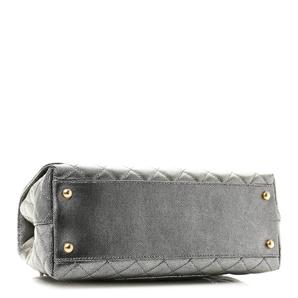 Chanel Metallic Caviar Quilted Small Coco Handle Flap Silver