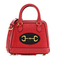 Gucci Straw Azalea Calfskin Woven Mini Horsebit 1955 Top Handle Bag Coral Wave Black