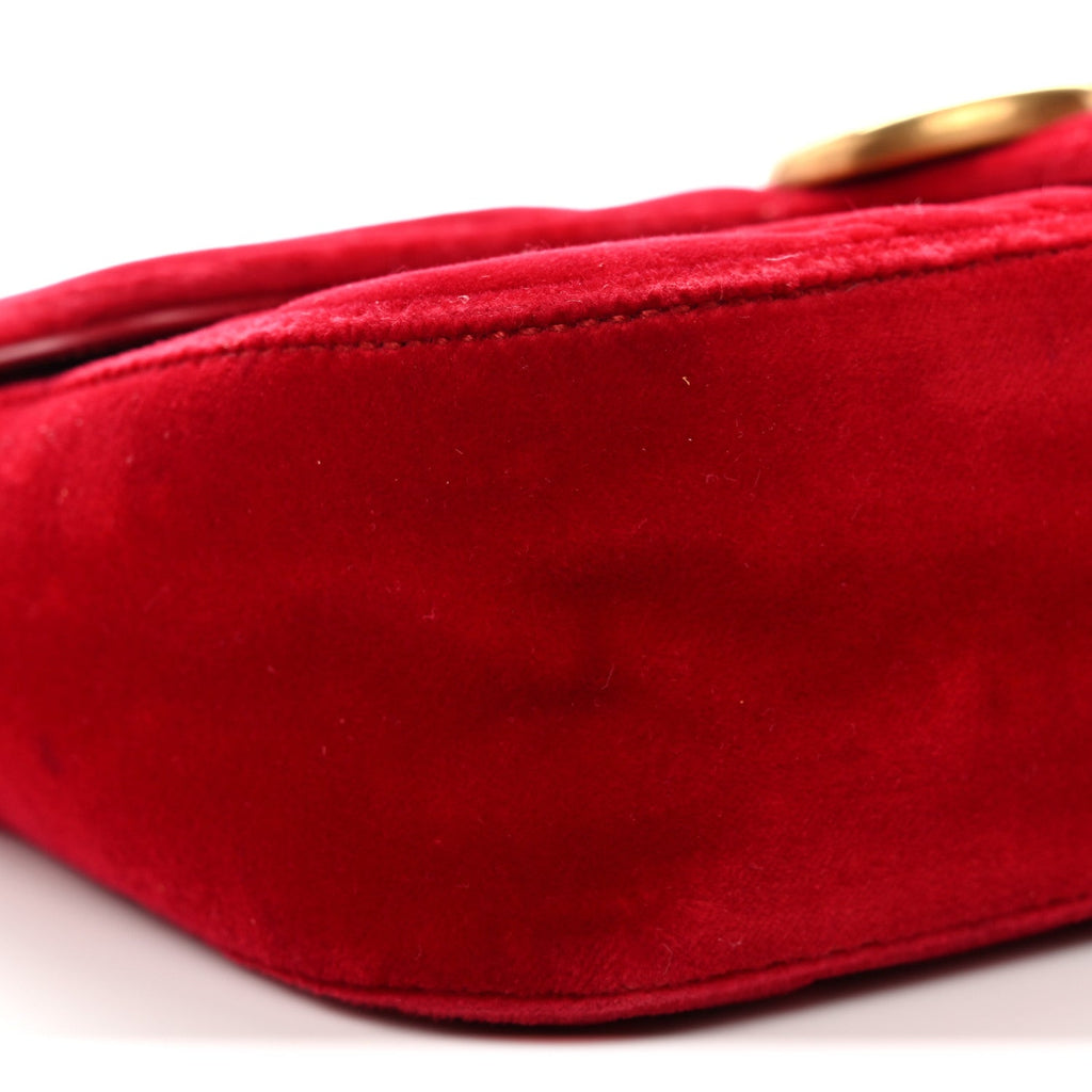 Gucci Velvet Matelasse Mini GG Marmont Shoulder Bag Hibiscus Red