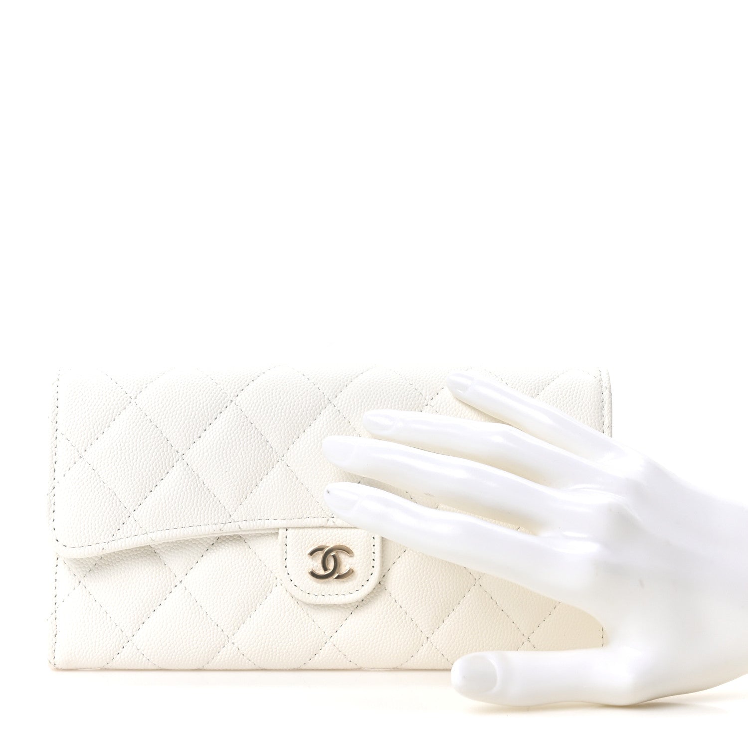 Caviar Quilted Large Gusset Flap Wallet White