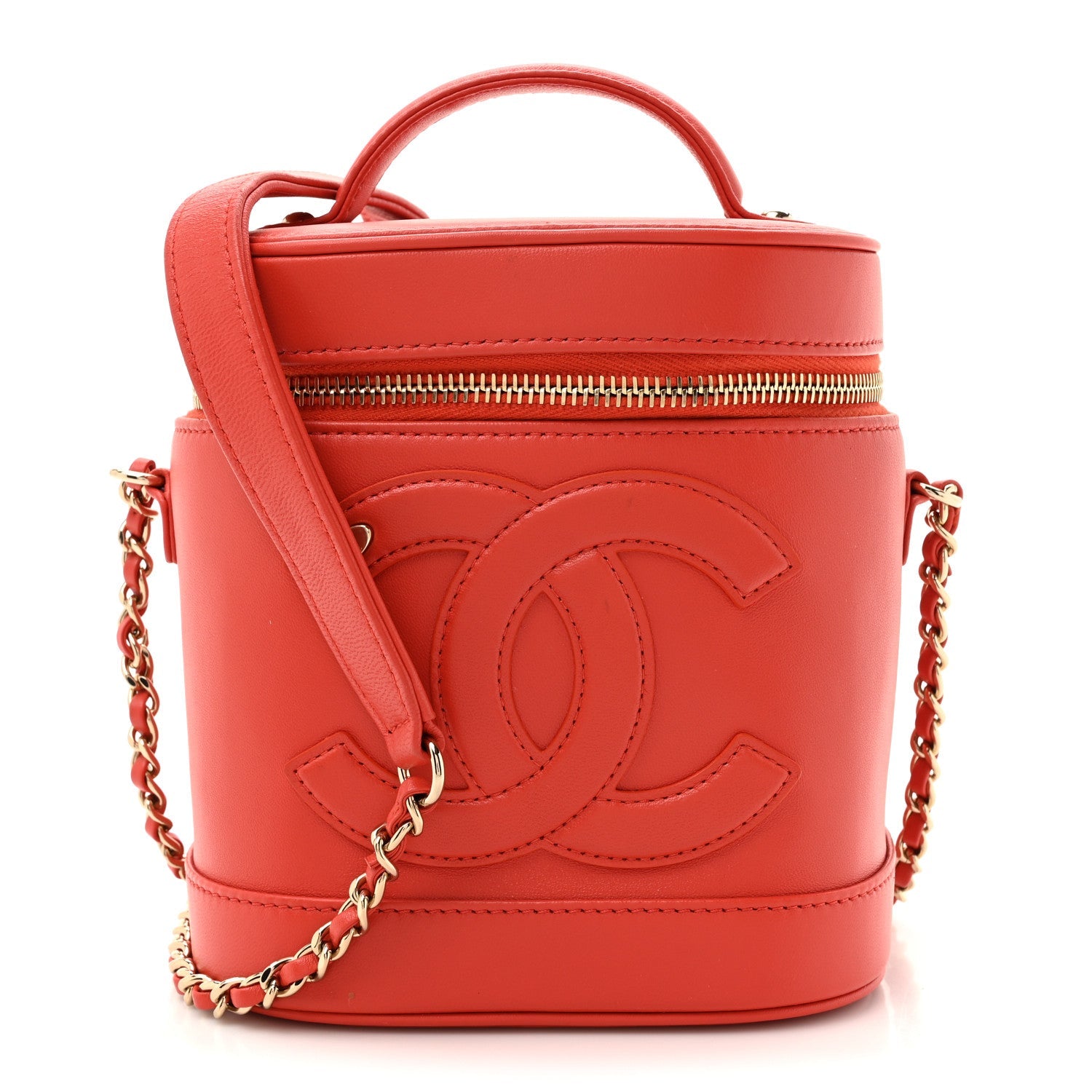 Chanel Lambskin Timeless Vanity Cosmetic Case Red