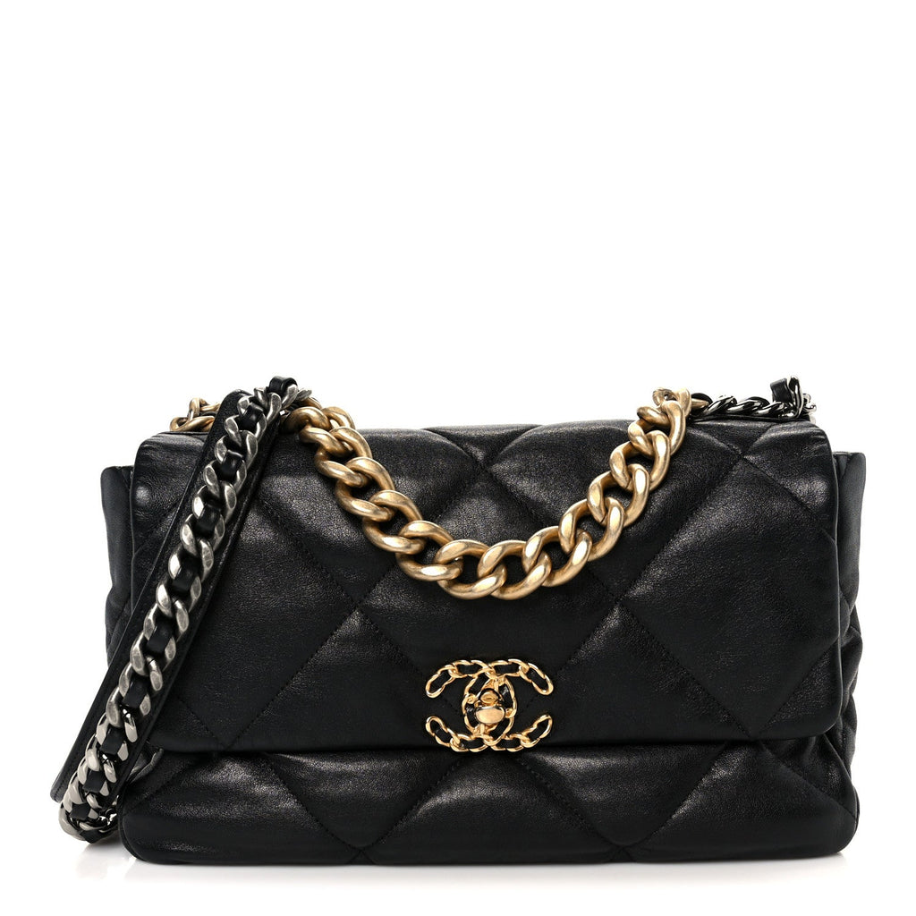 Chanel Goatskin Quilted Large Chanel 19 Flap Black