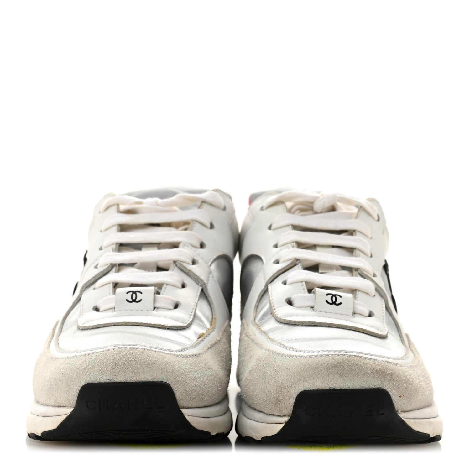 Calfskin Fabric Sneakers 36 White Silver Fluo Pink