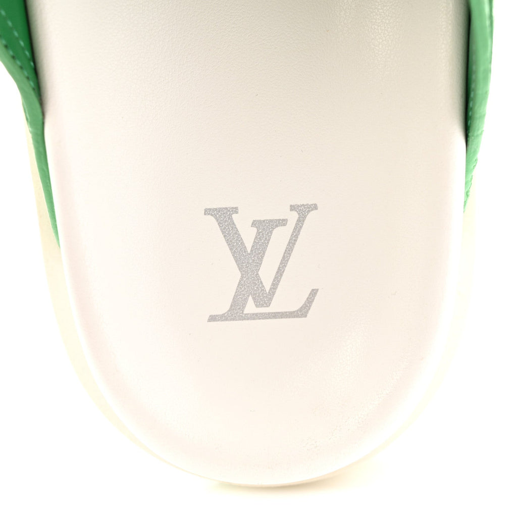 Louis Vuitton Calfskin Embossed Mens Script Trainer Mules 8 Green White