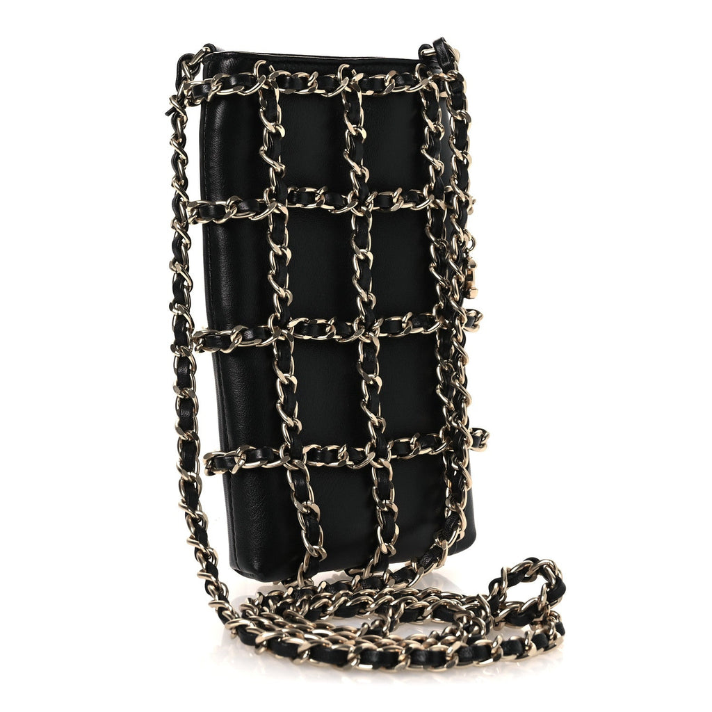 Chanel Lambskin Tech Me Out Clutch With Chain Black