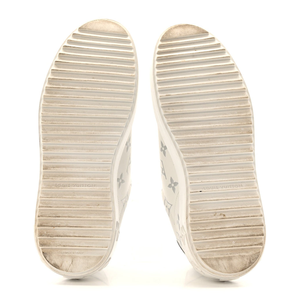 Louis Vuitton Calfskin Monogram Debossed Time Out Sneakers 38 White Silver