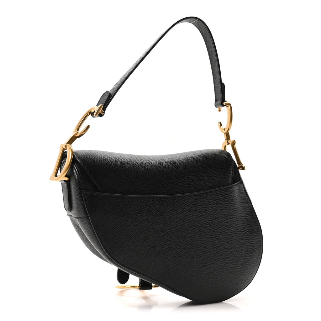 Christian Dior Grained Calfskin Saddle Bag Black