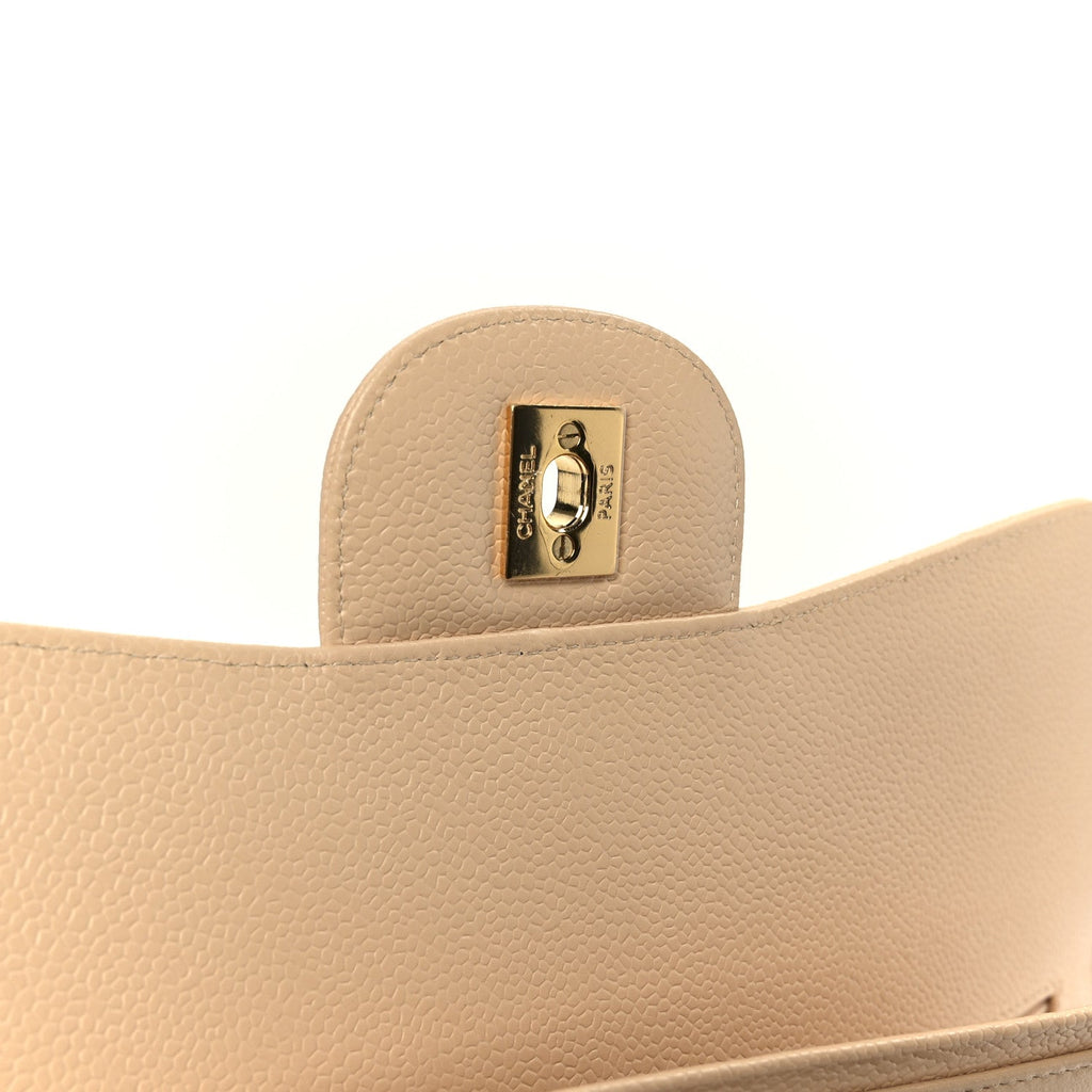 Chanel Caviar Quilted Jumbo Double Flap Beige
