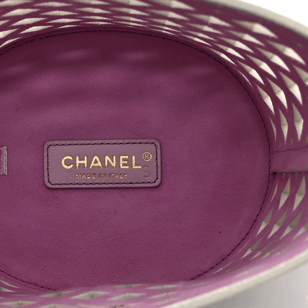 Chanel Lambskin Sea Through Bucket Drawstring Bag White Multicolor