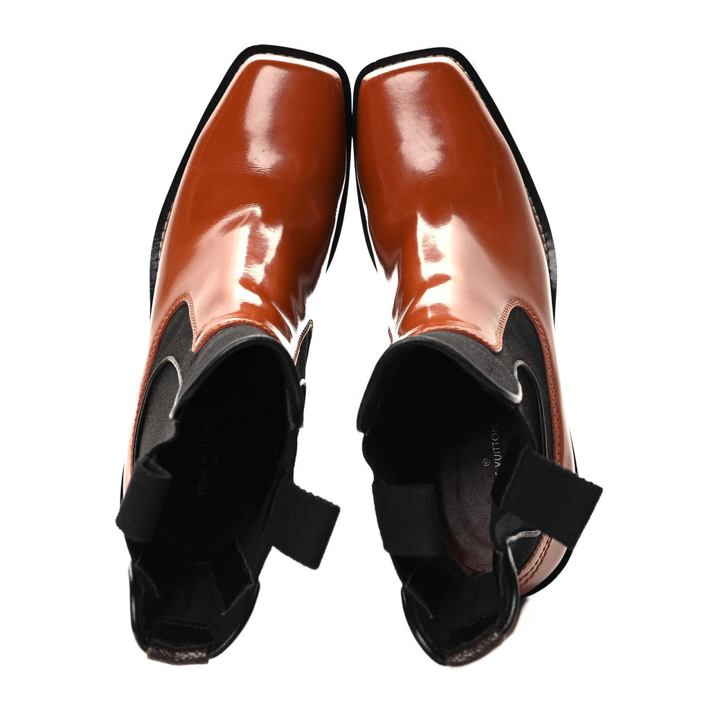 Louis Vuitton Patent Monogram Limitless Ankle Boots 38 Cognac