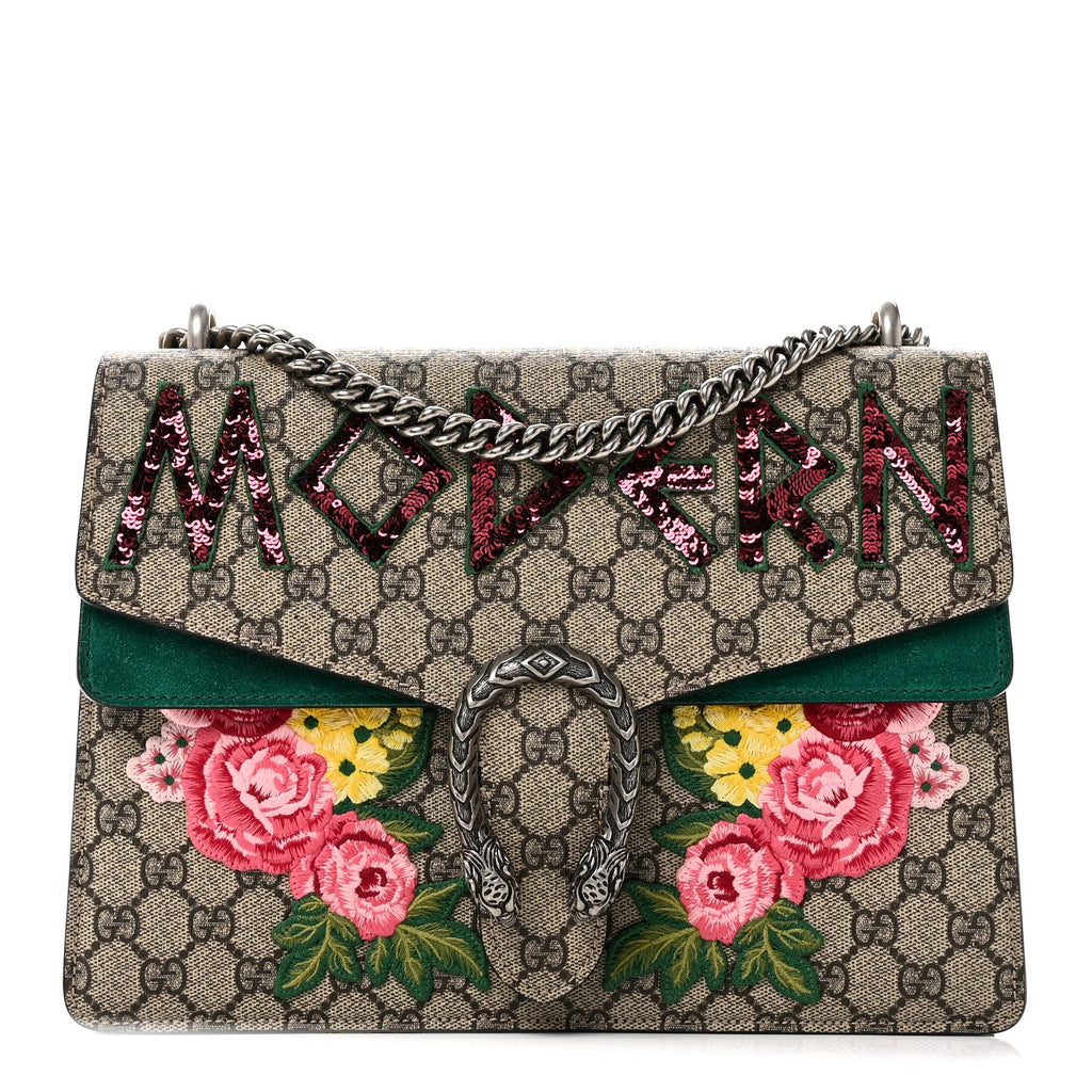 Gucci GG Supreme Monogram Embroidered Medium Dionysus Shoulder Bag Emerald