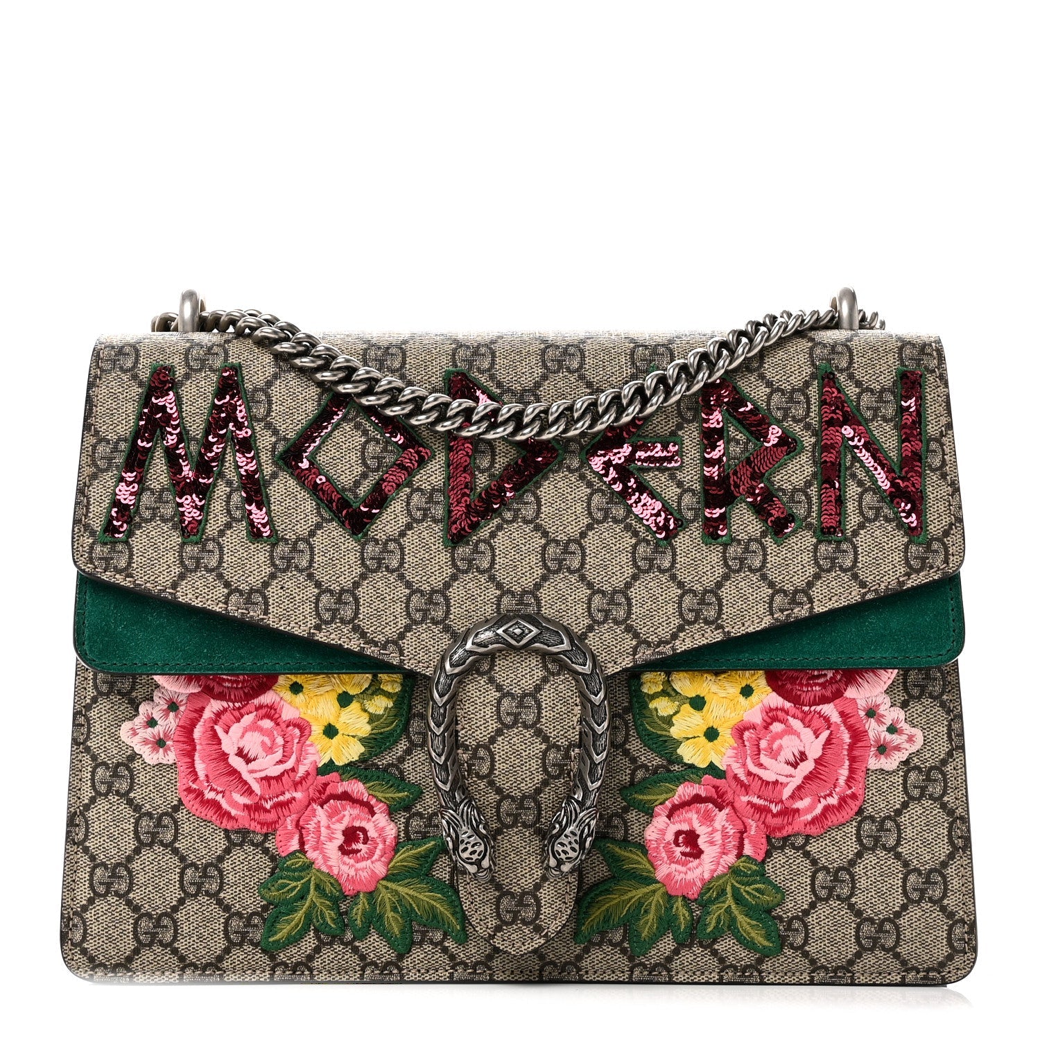 Gucci GG Supreme Monogram Embroidered Medium Dionysus Shoulder Bag Emerald
