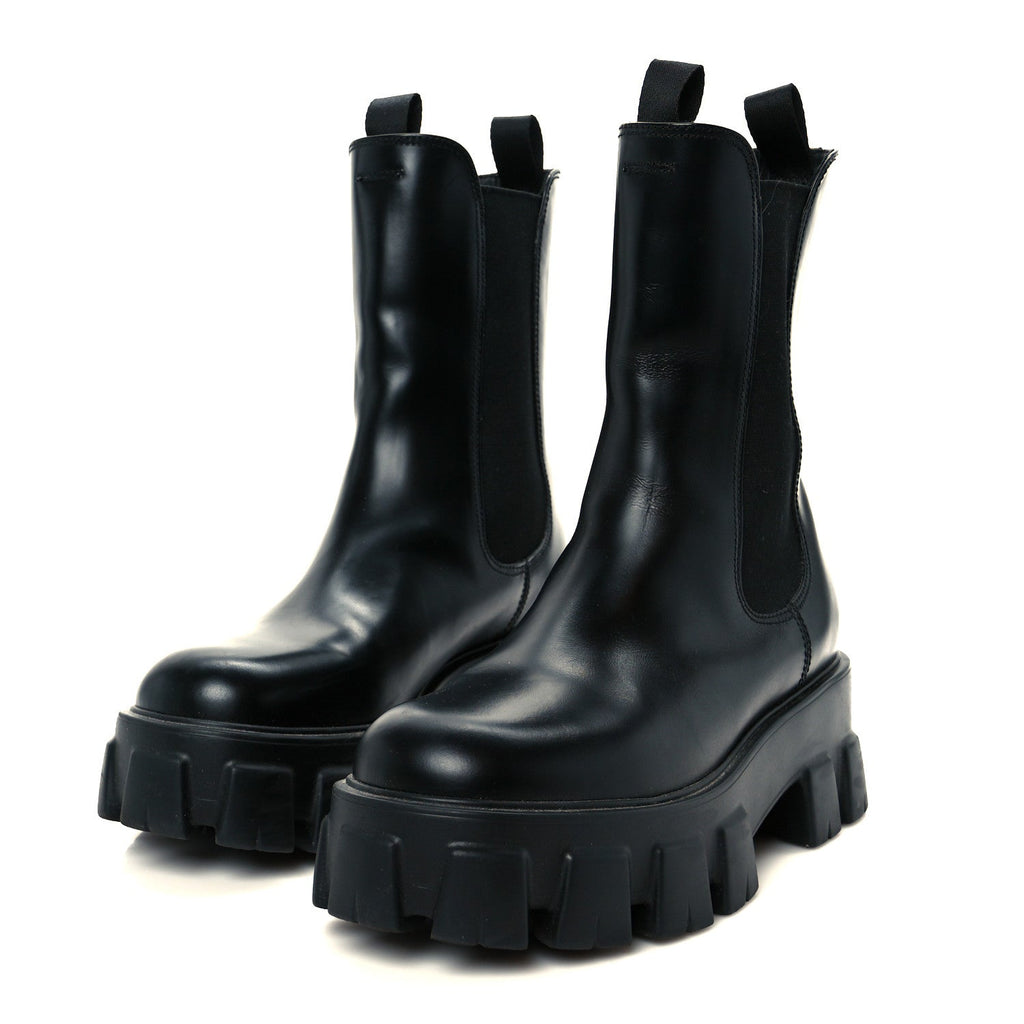 Prada Spazzolato Rois Monolith Chelsea 55mm Tall Boots 38 Black