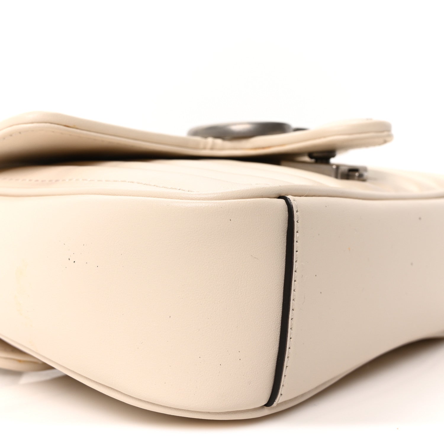 Gucci Calfskin Matelasse Aria Mini GG Marmont Shoulder Bag Mystic White