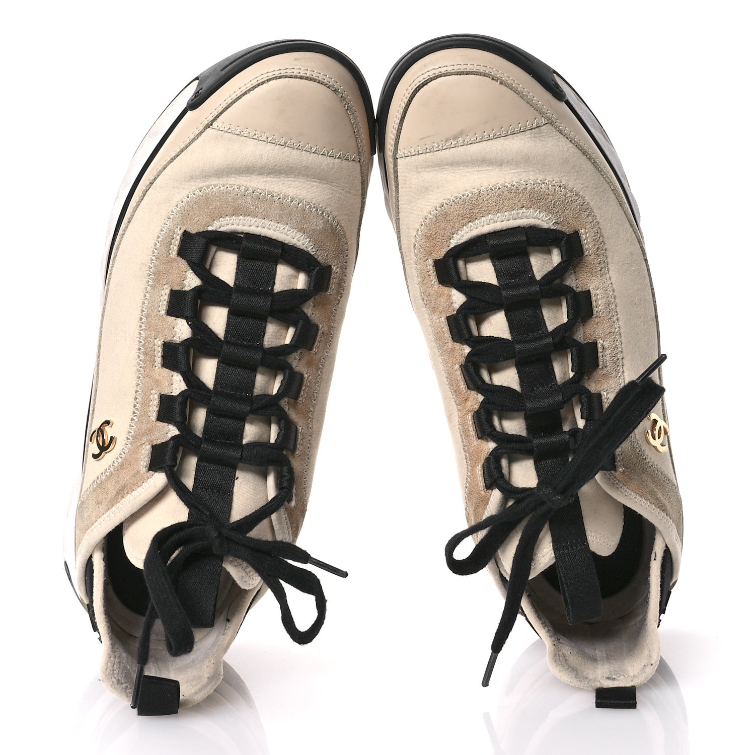 Chanel Velvet Calfskin Mixed Fibers CC Sneakers 40.5 Beige