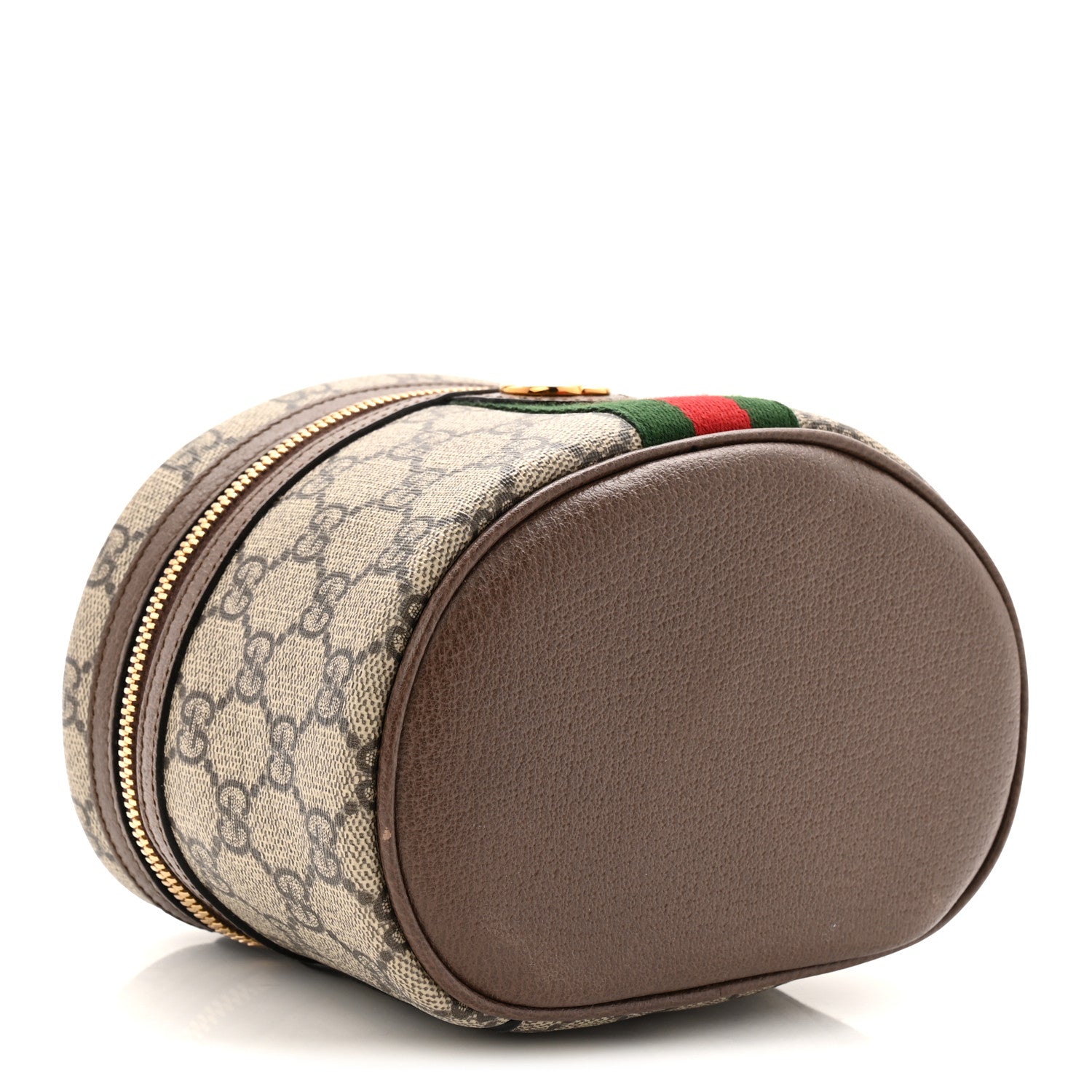 Gucci GG Supreme Monogram Textured Calfskin Web Ophidia Vanity Cosmetic Case Beige Ebony New Acero