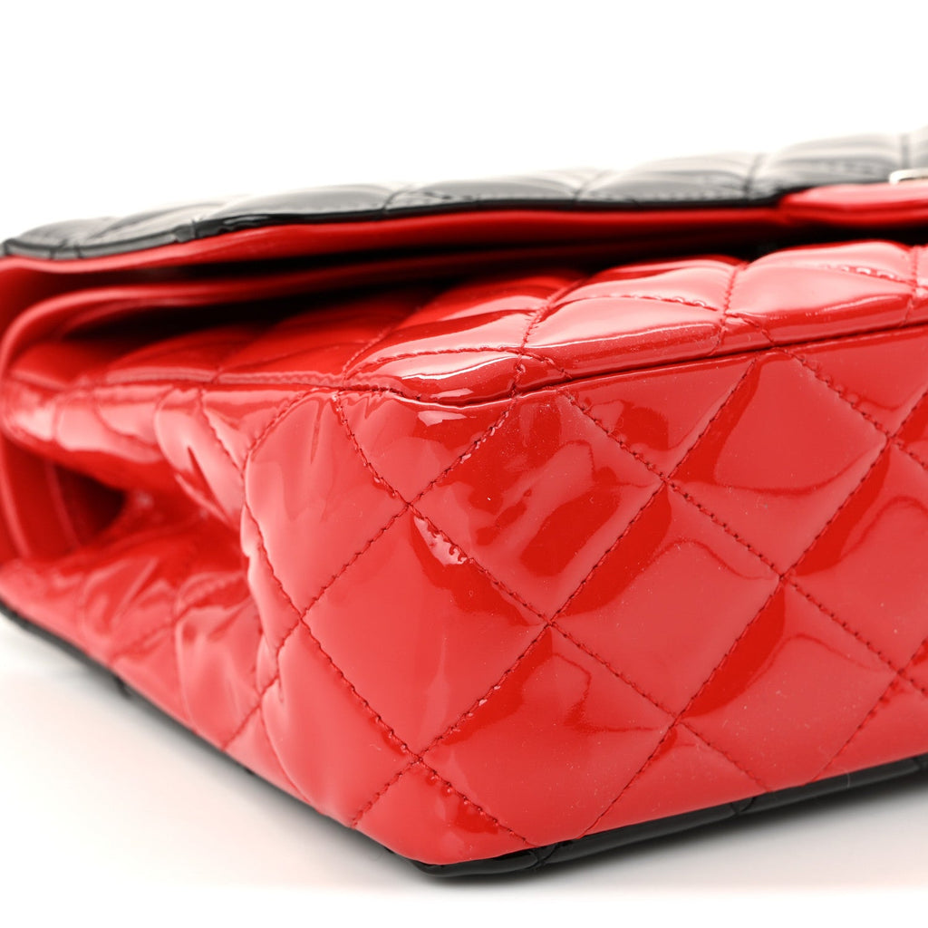 Chanel Patent Calfskin Quilted Bi-Color Medium Double Flap Black Red